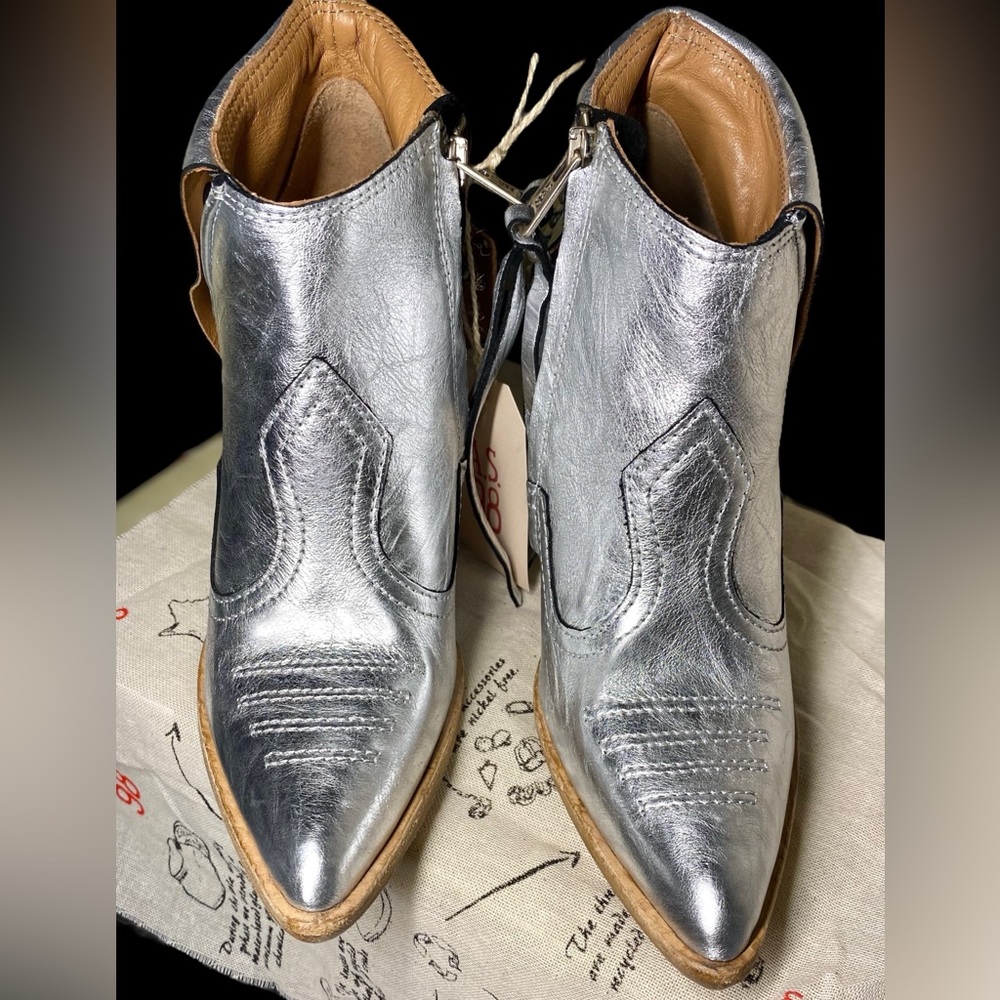 A.S.98 Metallic Silver BRODERICK Women’s Leather Booties • Size 7 • New in Box - Picture 3 of 6